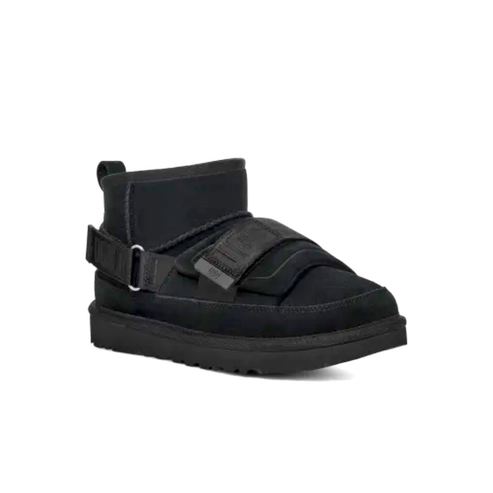 UGG NEW Low Classic Ultra Mini Hybrid Suede Boots w/straps Black Sz 7 Wool lined